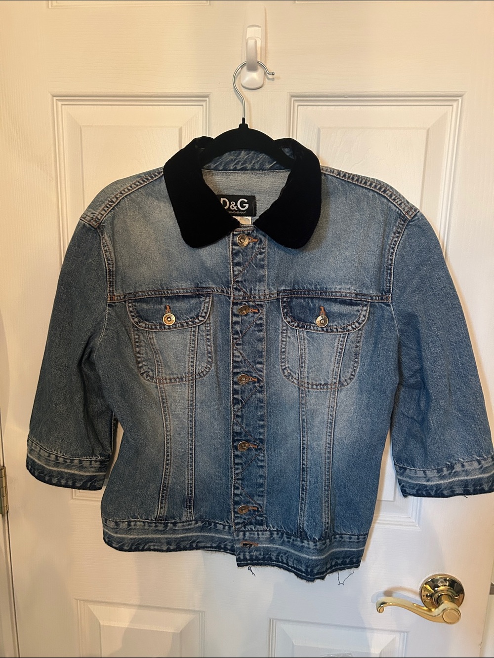 D&G women Light Blue Denim Jacket with Black Velvet Collar